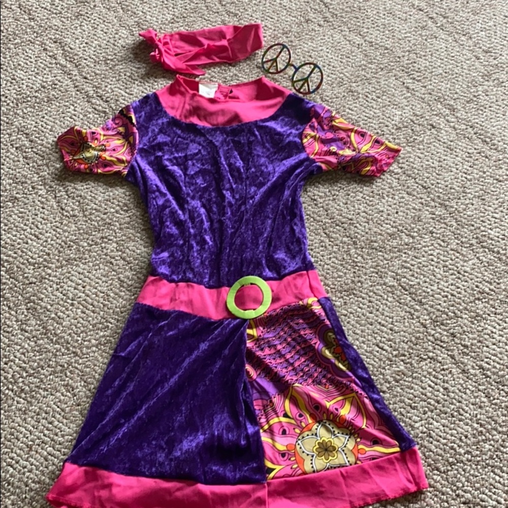 Girls size large disco costume peace glasses